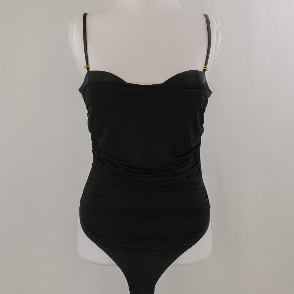 Elisabetta Franchi Ruched-Panel Bodysuit, Black, IT 46 / US 10